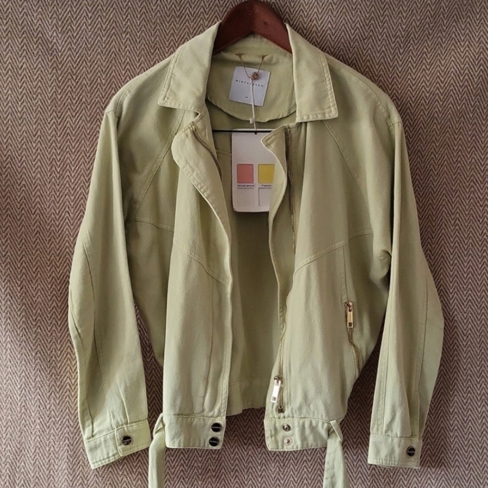 Rino & Pelle Denim Moto Jacket in Light Green